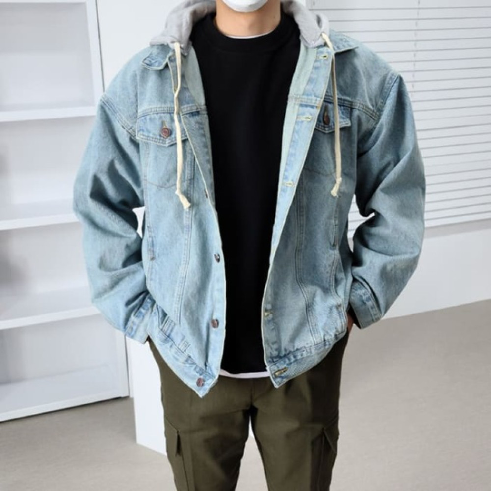 클라쓰업 후드 탈부착 오버핏 청자켓 -