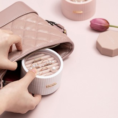 럭셔리 휴대 미니 보석함 원형 투명 수납 정리 보관 반지 귀걸이 팔찌 보관함