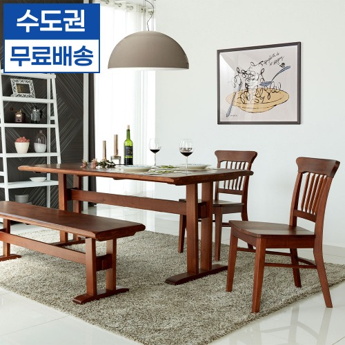 리움 1350 고무나무 원목 4인용 벤치식탁세트 T40
