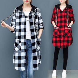 백레터링 8286 롱셔츠 후드체크 CESS 2색상