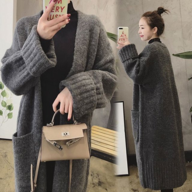 소매 두꺼운 여성 롱 가디건 겨울 기본핏 룩