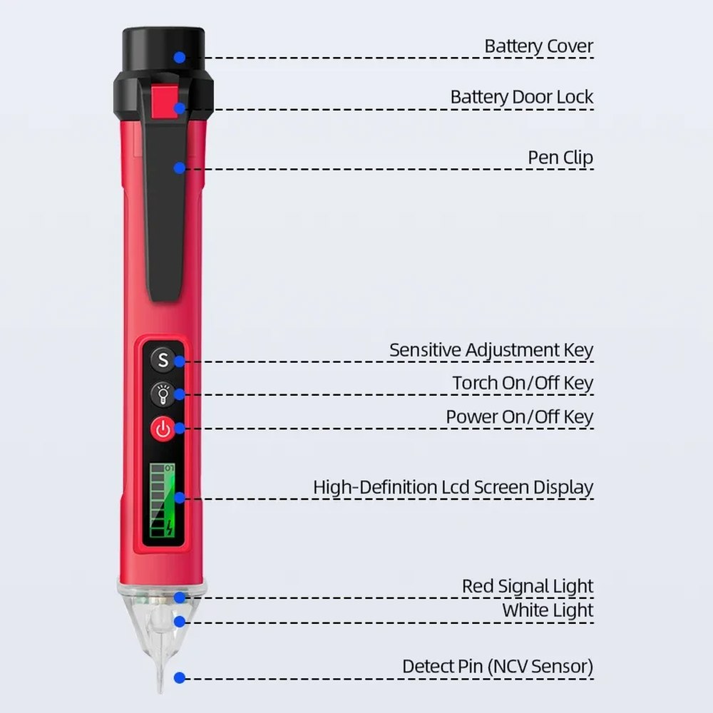 전압 감지 펜 전기 표시기 LCD 센서 소켓 벽 비접촉 Ac 검출기 전원 콘센트 악기 v 90-1000