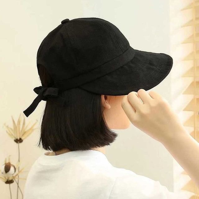 여자 귀여운 모자 리본 하프 버킷햇 선캡