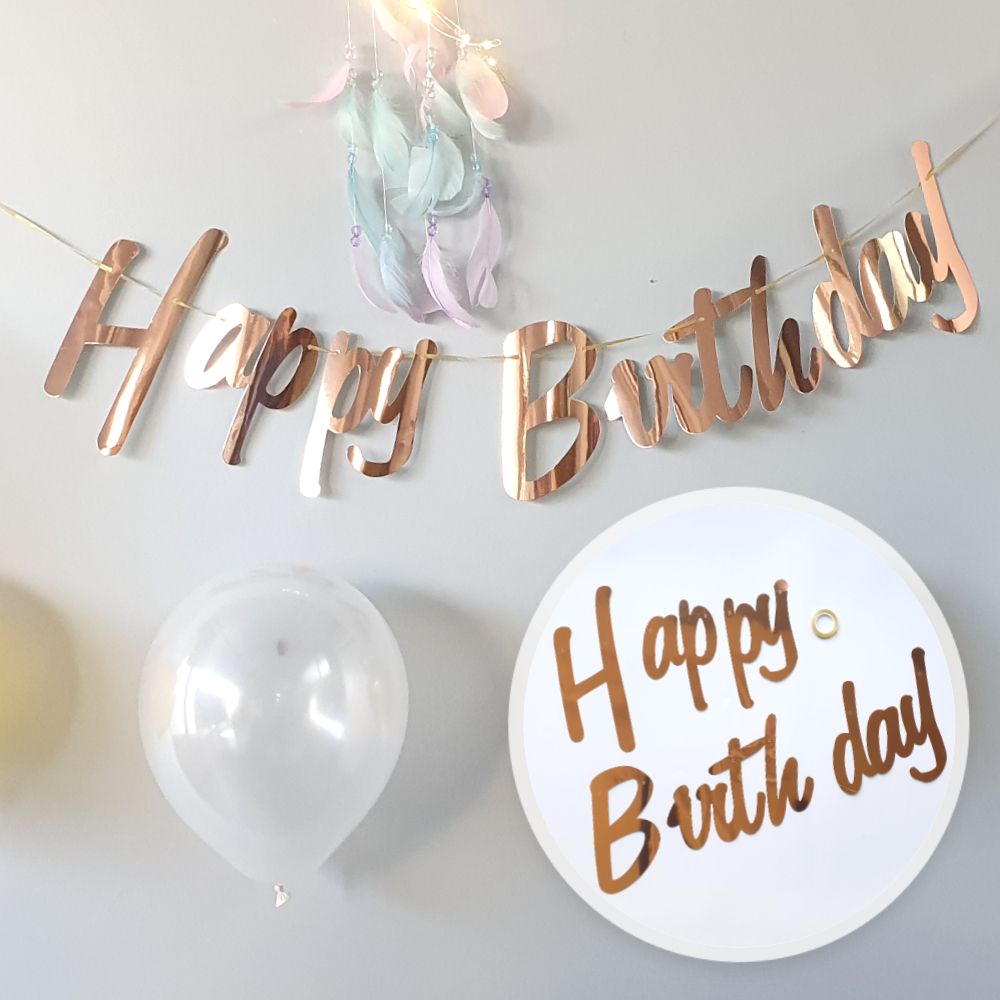 알파벳 필기체 생일 축하 홈파티 가랜드 로즈골드 백 WDD6A24