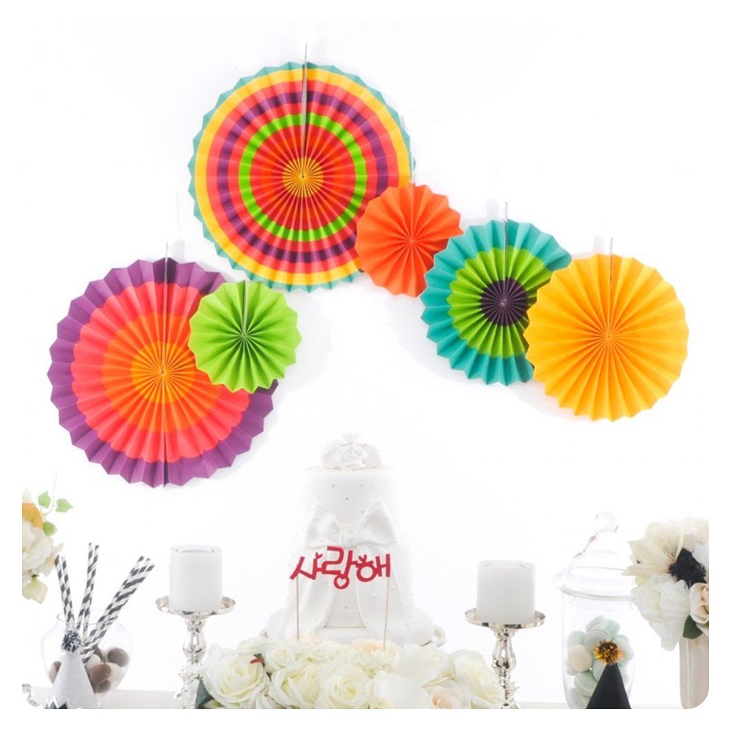 환타스틱파티장식팬세트 6개입 레인보우패턴 생일 파티 장식