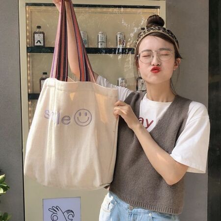 여성 패션가방 캐주얼 스마일 에코백 숄더백