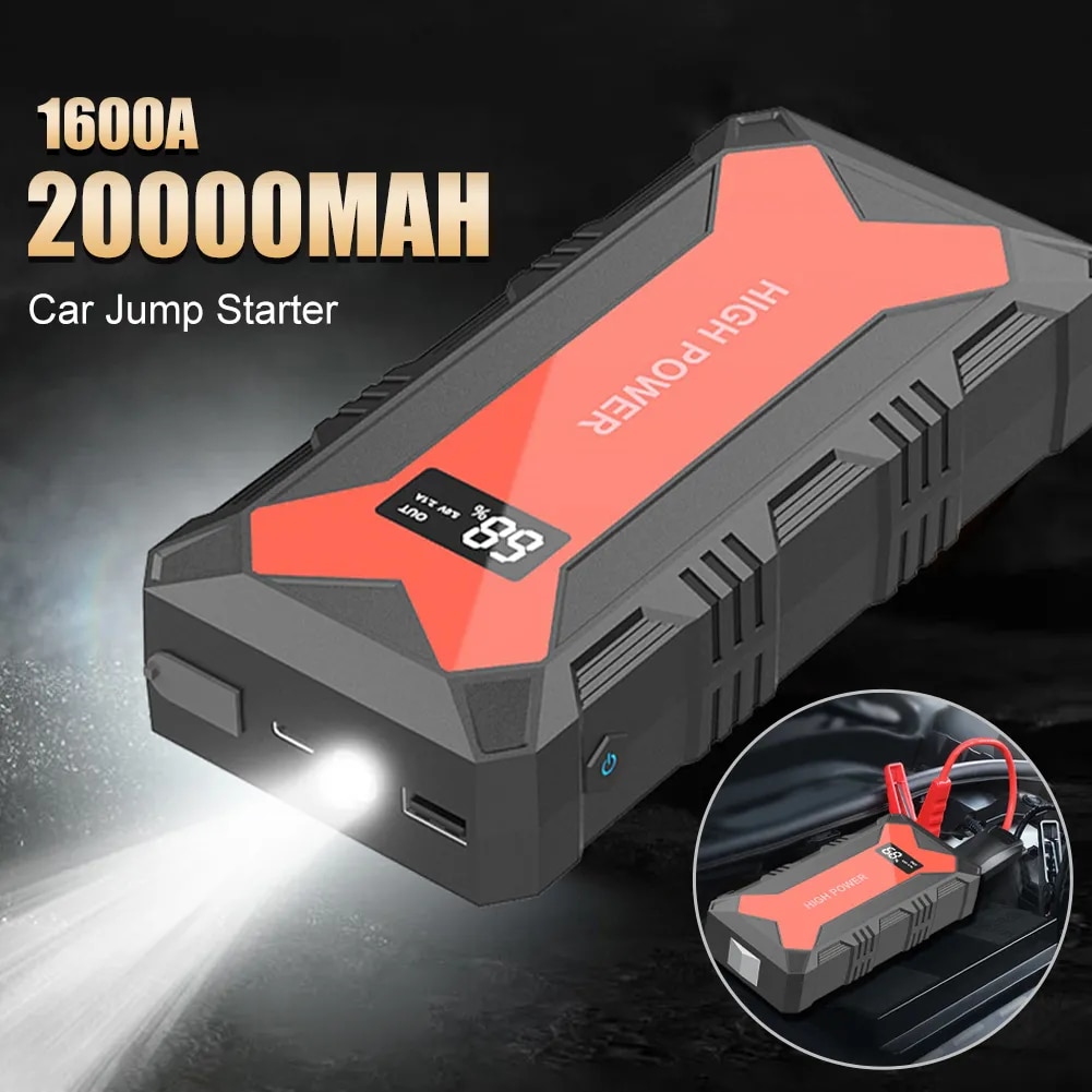 자동차 차량용 점프 스타터 휴대용 배터리 USB 고속 충전기 보조배터리 LED 손전등 비상 부스터 20000mAh 1600A