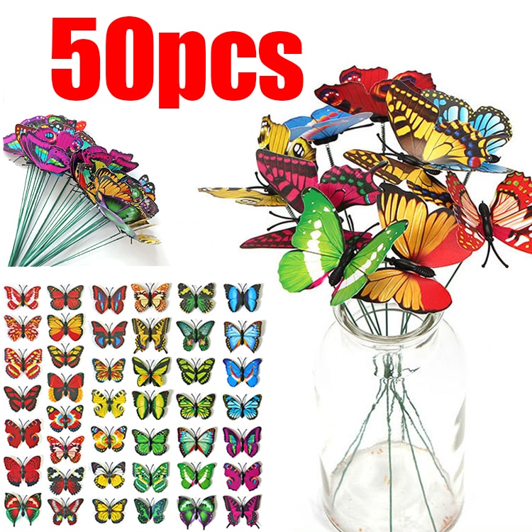 24pcs 나비 정원 마당 화분 화분 다채로운 기발한 나비 말뚝 야외 장식