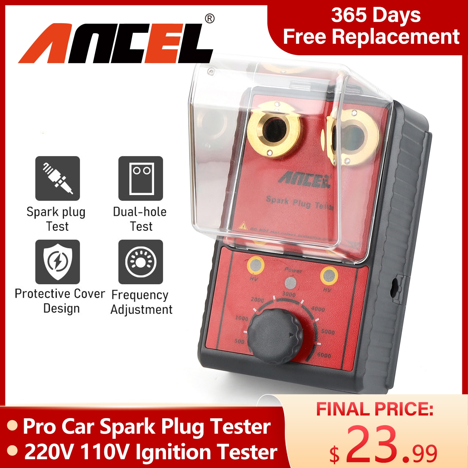 Ancel-자동차 점화 플러그 테스터 점화 시스템 테스터 220V 110V 자동차 진단 도구 이중 구멍 분석기