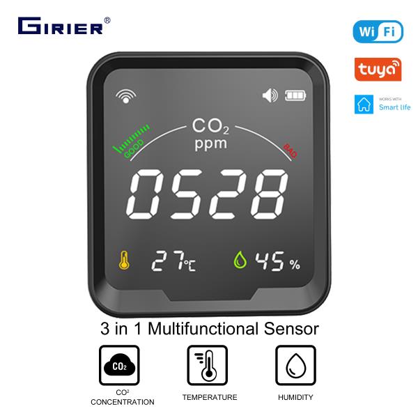GIRIER 투야 스마트 와이파이 CO2 센서 이산화탄소 계량기 온도 감지기 모니터 LCD 스크린 3 in 1