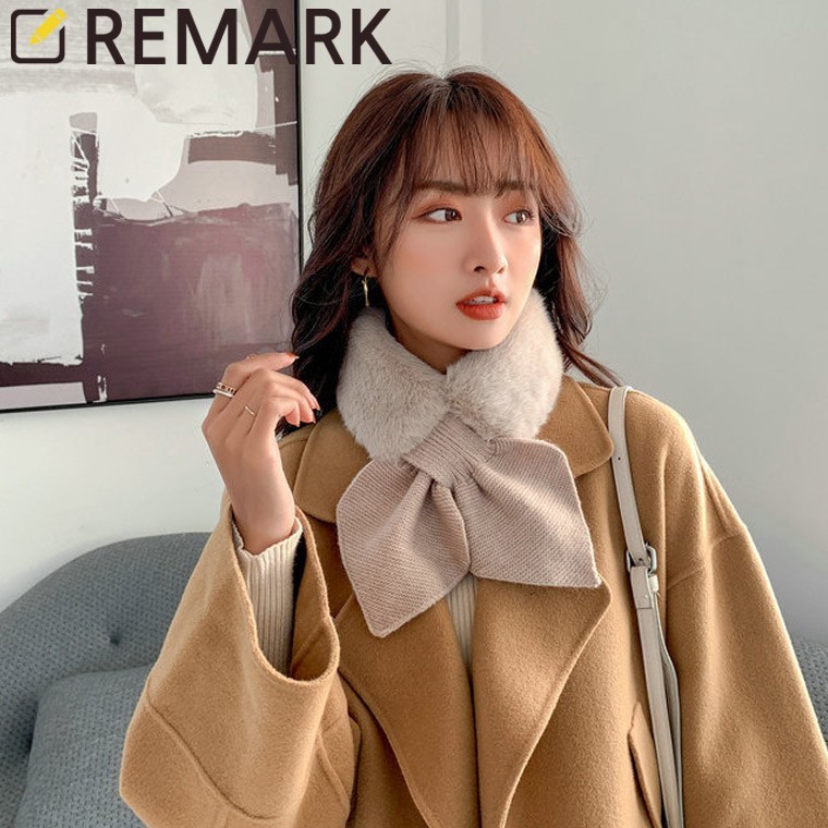 리마크몰 2731 리본 크로스 퍼 머플러 퍼목도리 겨울목도리