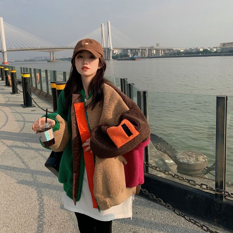 알보 컬러 배색 양털 점퍼