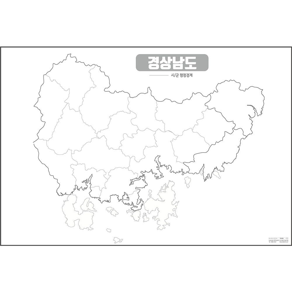지도닷컴 지도닷컴 백지도 시군경계선 비코팅형 경상남도 중 1개