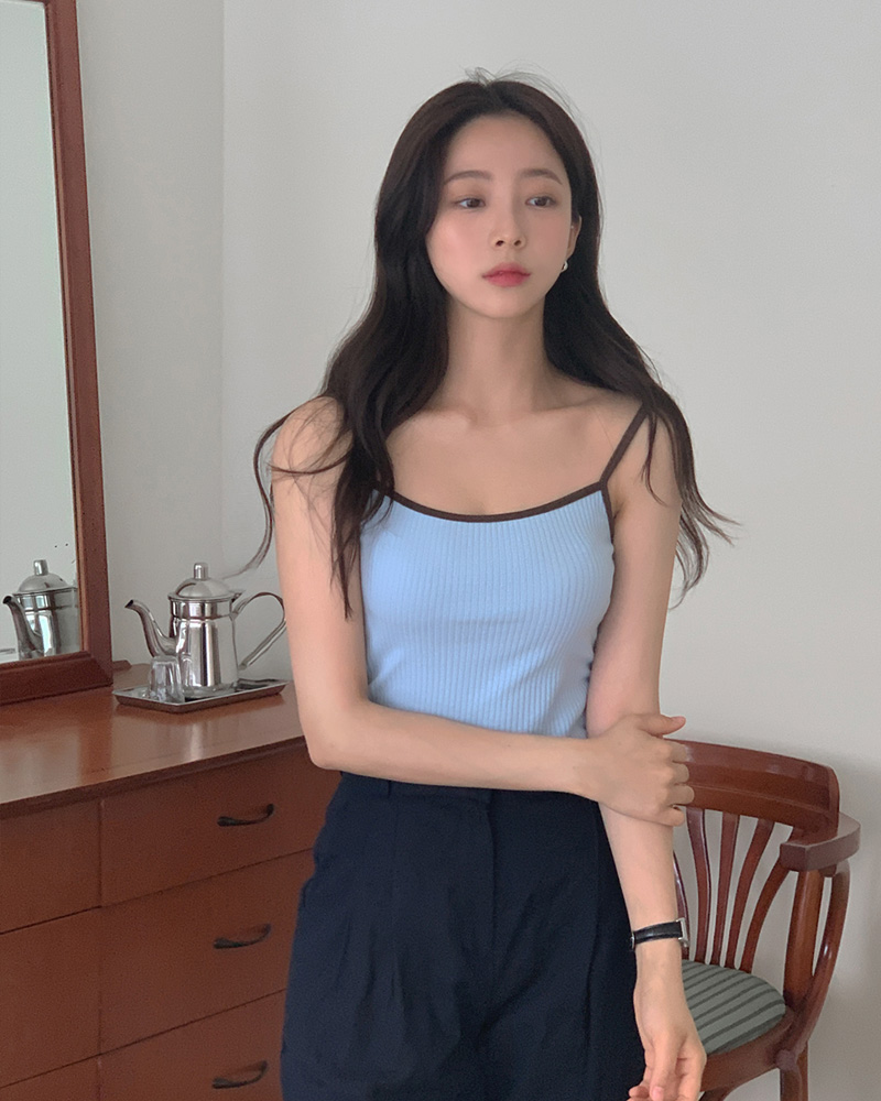 이퓨리 배색 골지 나시