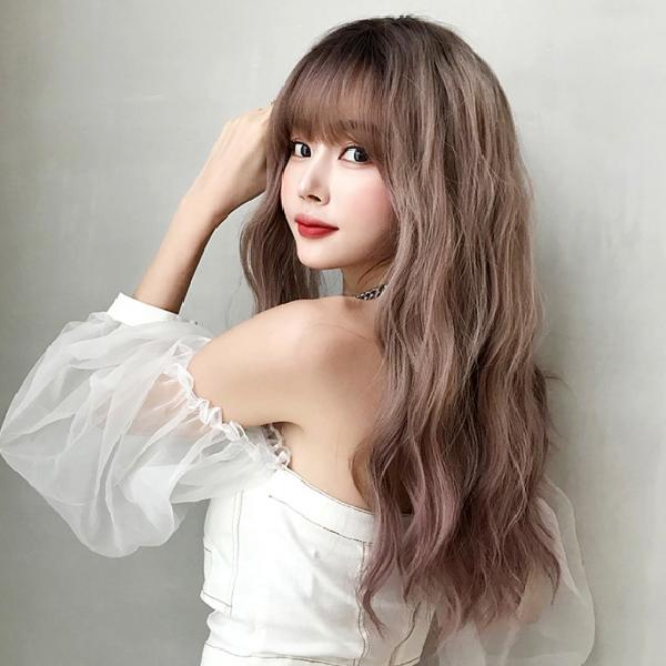 물결유니펌 긴머리 통가발 애쉬핑크 파마가발
