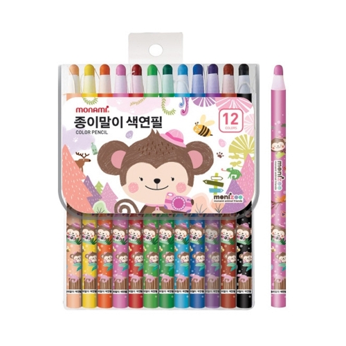 모나미 모니주 종이말이색연필 12색 여아용