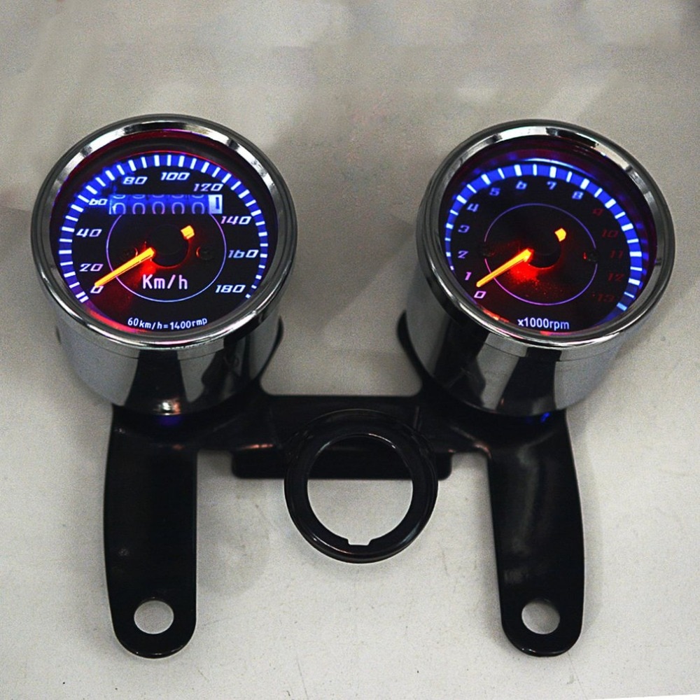 속도계 조합 12V 0-180 km h LED 범용 바이크 오토바이 투어 타코미터 게이지 스탠드