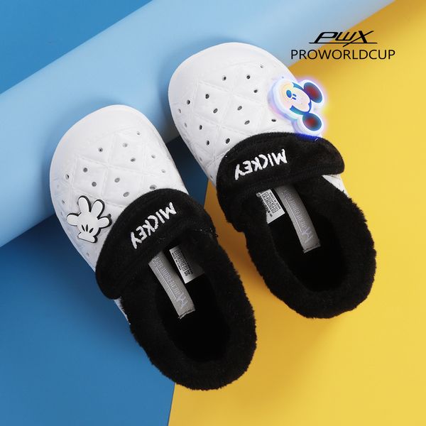 프로월드컵 PWX 프로월드컵키즈 미키마우스 블랙폼털 라이팅 논슬립 털실내화 ZB