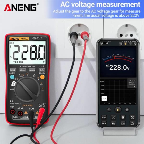블루투스 디지털 멀티미터 6000 카운트 전문 RMS AC DC 테스터 자동 범위 ANENG-AN9002