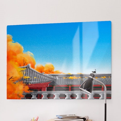 꾸밈 ij918-폼아크릴액자78CmX56Cm 단풍든기와집풍경