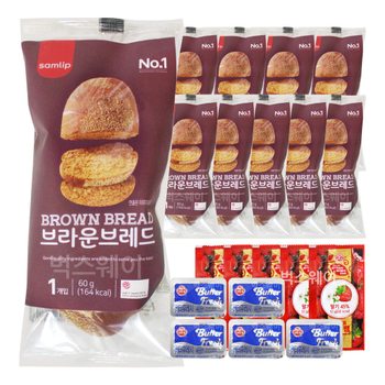 삼립 브라운브레드 10개 오뚜기 미니 버터 5개 일회용 딸기잼 5개 세트