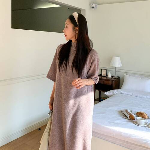 옷자락 여자 폴라 루즈핏 스판 겨울 반팔 기모 롱원피스
