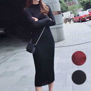 슬림핏 골지 니트 원피스 미디 데이트 회사원 코디