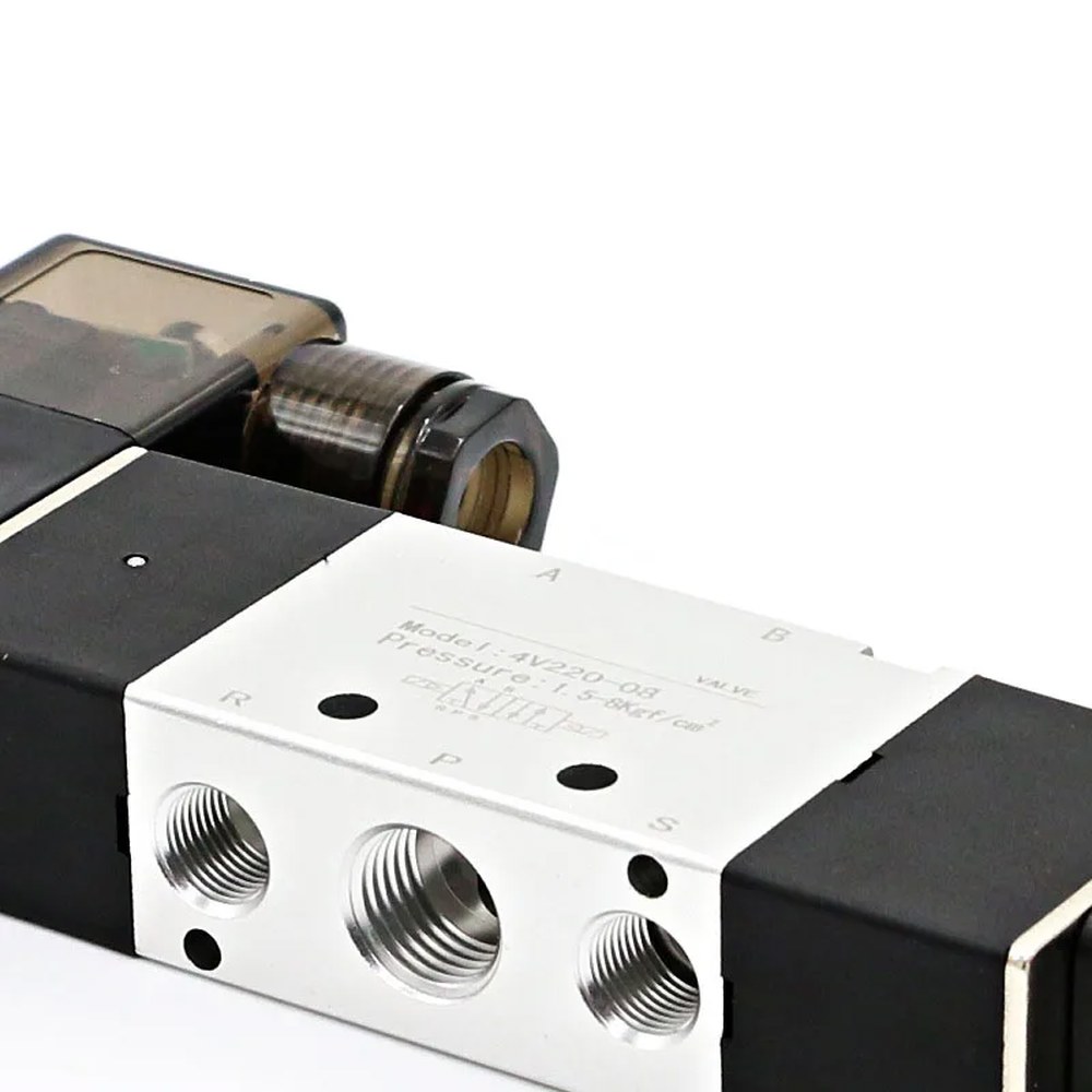 솔레노이드 밸브 220V 공압 공기 5 방향 2 위치 1 4 코일 합금 내부 DC 12V 24V 4V220-08 AC110V