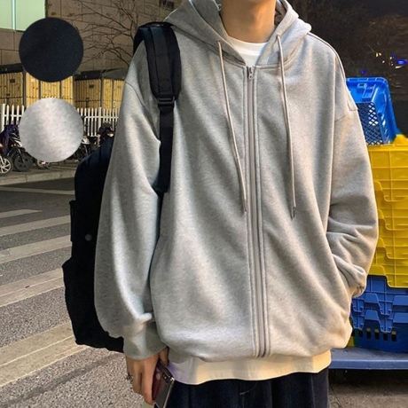 캐주얼 후두 기모 집업 점퍼 남자 데일리 루즈핏 코디 블랙-XL
