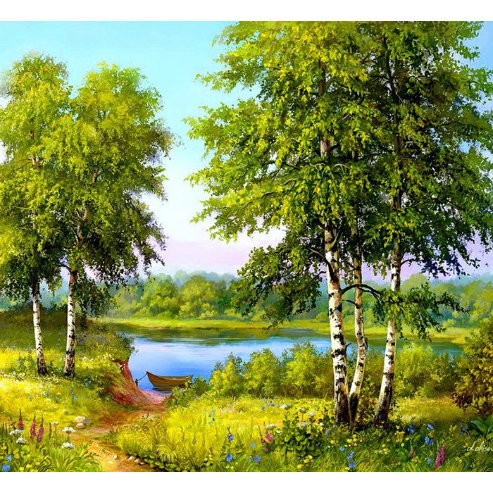 호숫가의 풍경 캔버스 보석십자수 40x50