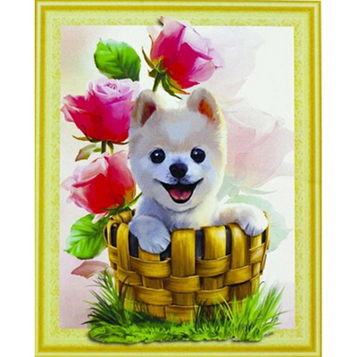 케이엠엘리 장미와 아기 강아지 캔버스 보석십자수 40x50