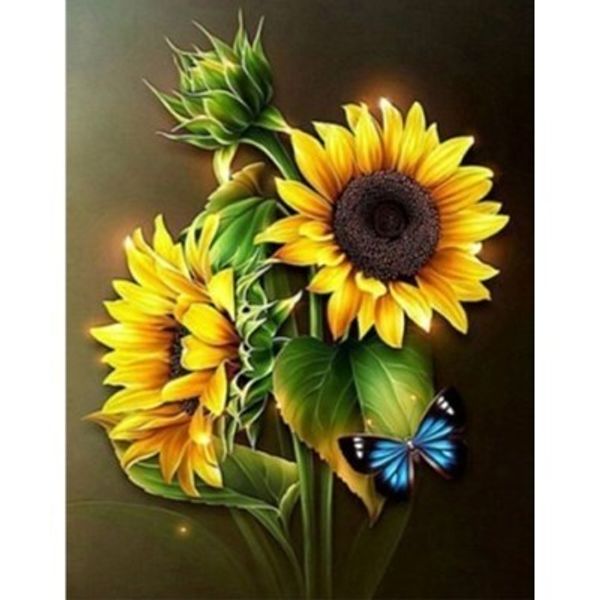 케이엠엘리 나비와 해바라기 패브릭 보석십자수 40x50