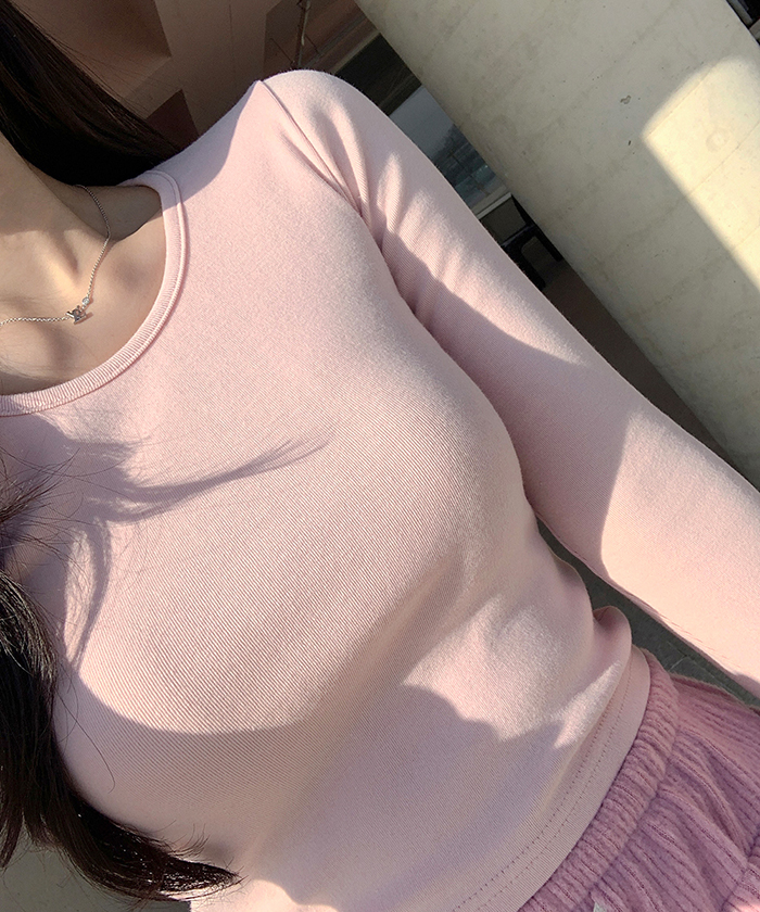 란아 기모 라운드넥 크롭 티