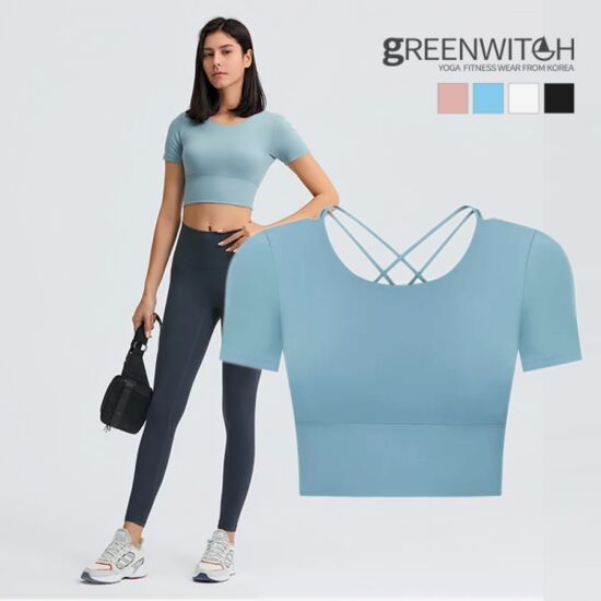GREENICH GW 패드내장 노브라 크롭티 필라테스 브라탑티 요가복