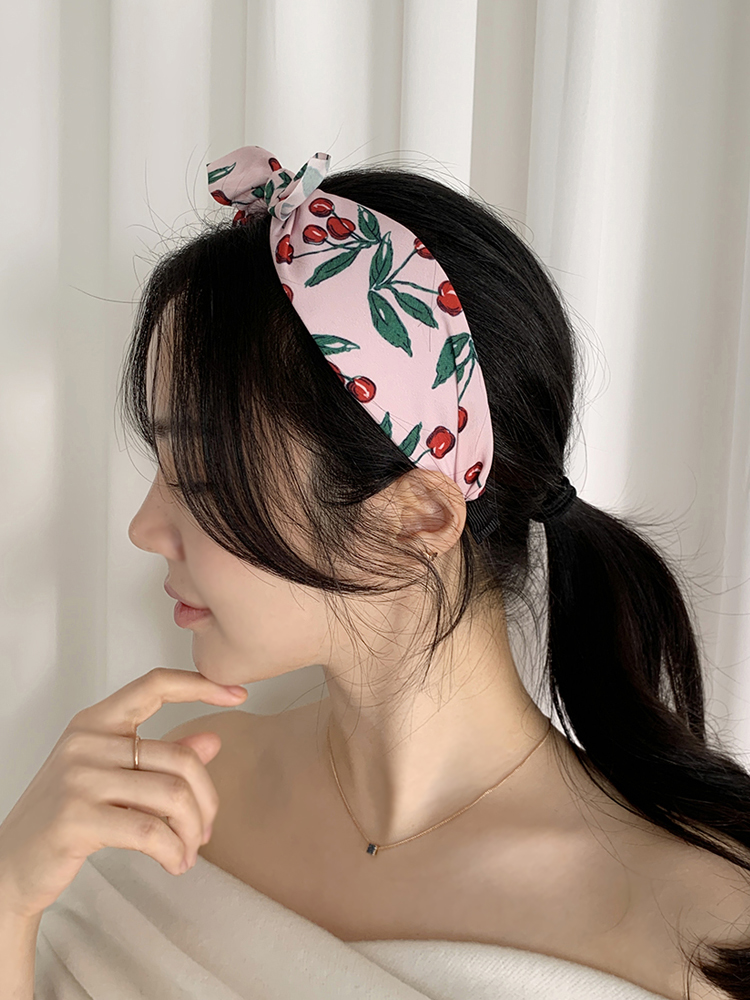 산뜻 앵두 체리 와이드 빅 리본 반다나 헤어밴드