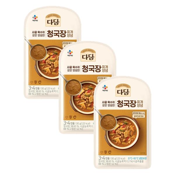 CJ CJ CJ 장 다담 청국장찌개 양념 된장찌개 집된장 홈쿡 130g 3개 1세트