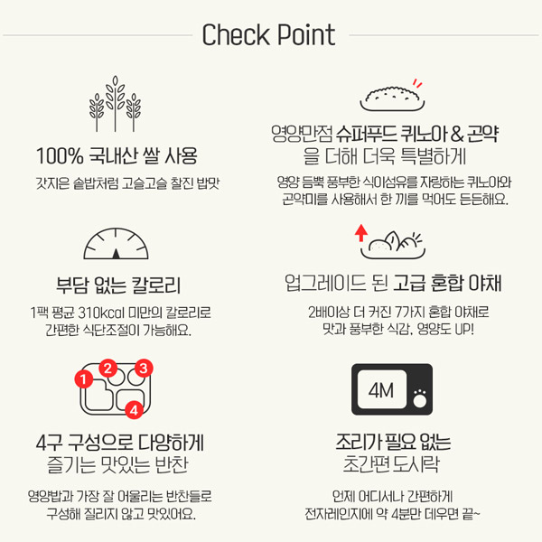 한국푸드씨스템 허닭 퀴노아곤약 도시락 6종 세트