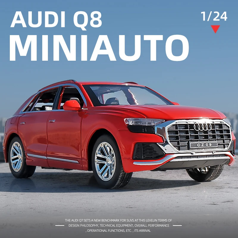 124 아우디 Q8 SUV 자동차 모델 다이캐스트 장난감 메탈 차량 시뮬레이션 컬렉션 소리와 빛