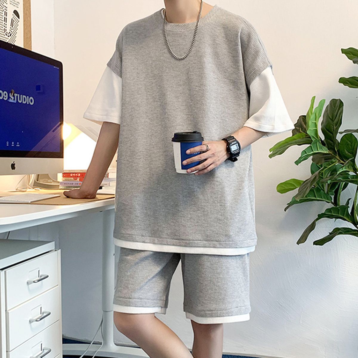 울트라패션 디오드 레이어드 반팔 반바지 세트 A