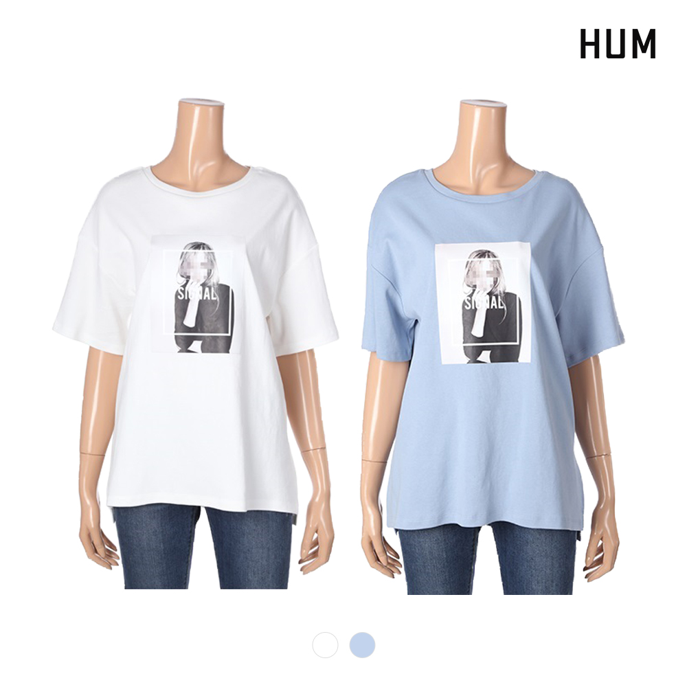 흄 HUM 여 시그널 오버핏 반팔 티셔츠 FHNMCTR509M