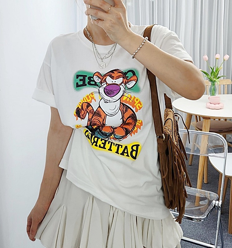 코코비니 호랑이 기운 프린팅 레터링 루즈핏 티셔츠