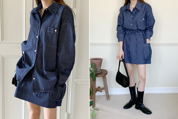 옷자락 여자 데일리 박시핏 카라 포켓 데님 캐주얼 남방