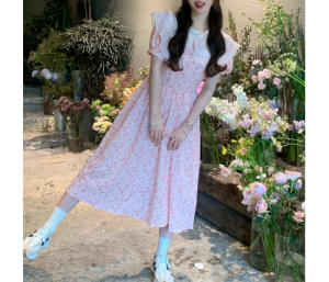 한도초과 김민경 신기루 드레스 프릴넥 패치 플라워 원피스 01 S 01 핑크색