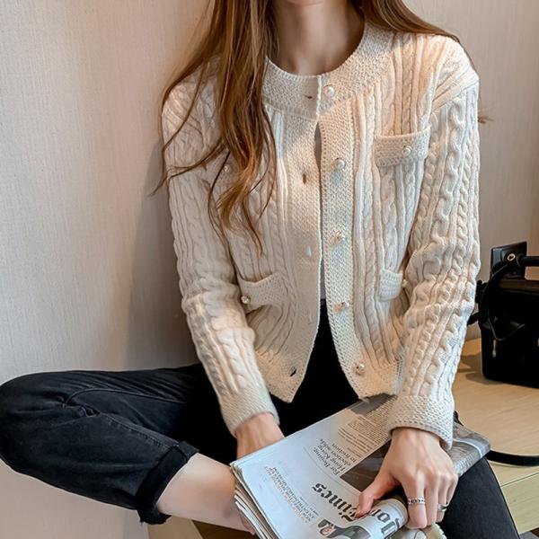 럭셔리 여성 오피스룩 꽈배기 가디건 크림
