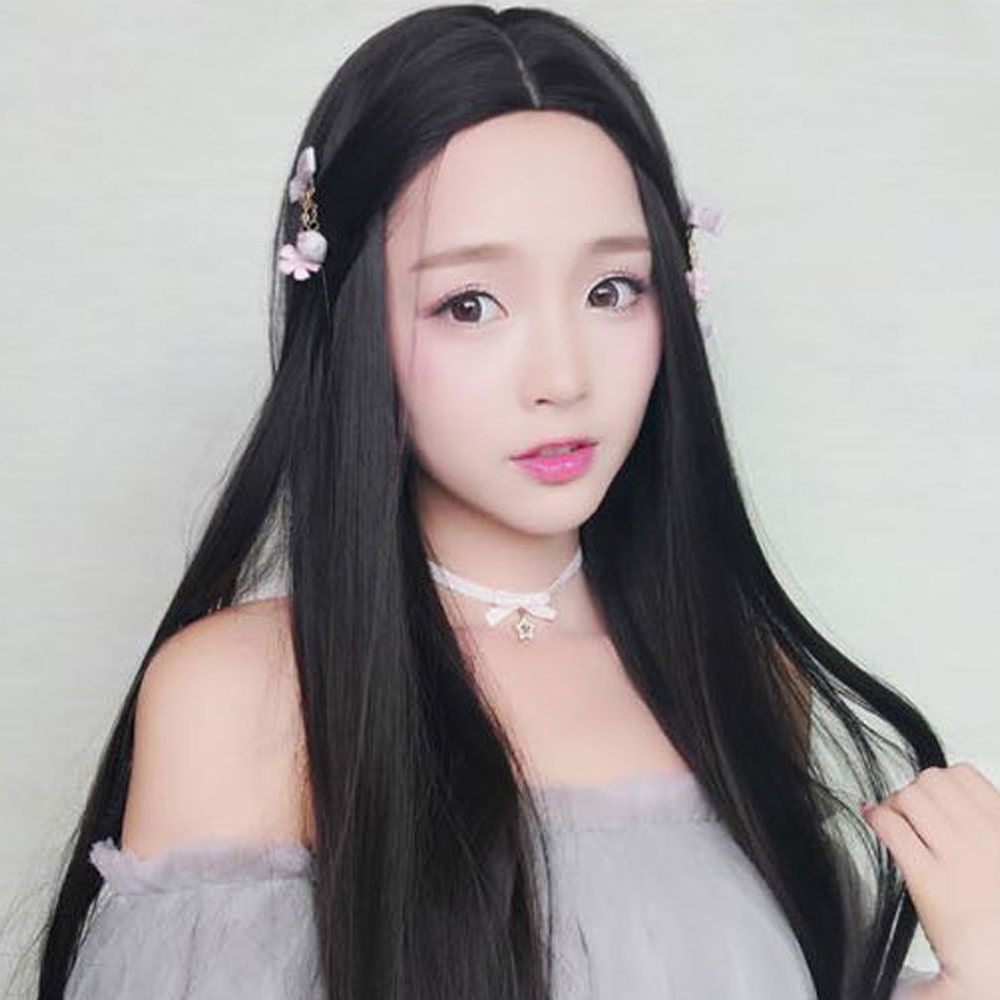 긴머리 자연스러운 연출 통 생머리 가발 망포함 블랙망O