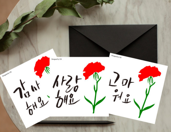 캘리그라피 어버이날 스승의날 카네이션 감사 카드