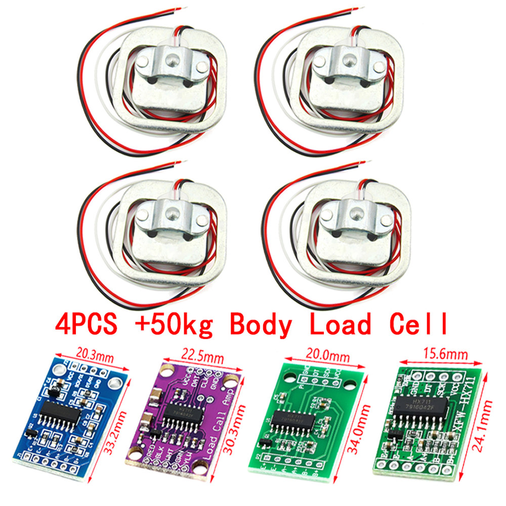 AD 모듈 본체 로드셀 계량 센서 압력 4Pcs 50kg 인간 스케일 무게 측정 도구 HX711