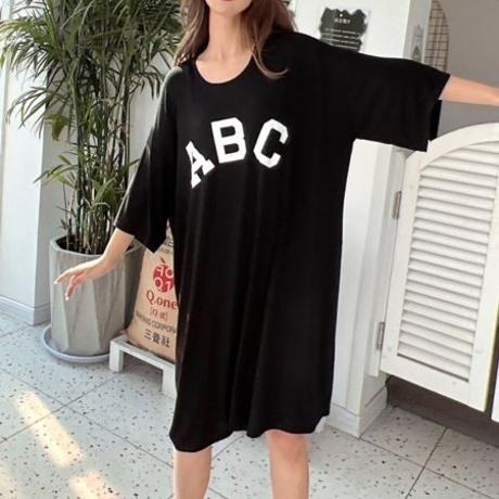 박시핏 프린팅 이지웨어 라운드넥 오버핏 반팔 원피스