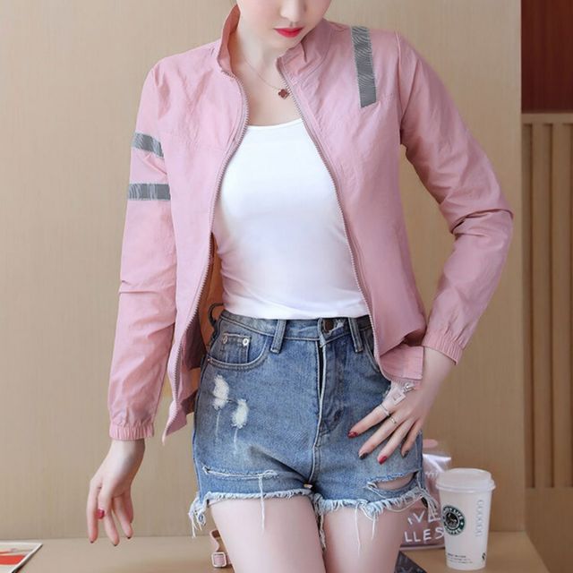 여성 봄 간절기 두줄 배색 바람막이 집업 점퍼 자켓