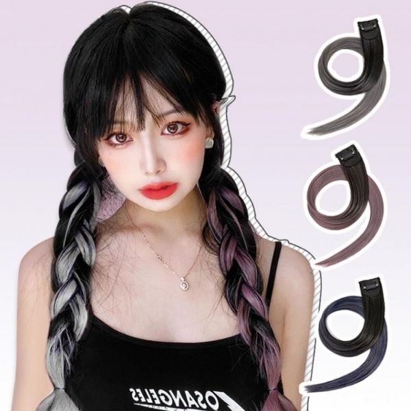 애쉬투톤 포인트 헤어피스 브릿지 똑딱이 붙임머리 애쉬퍼플 1개